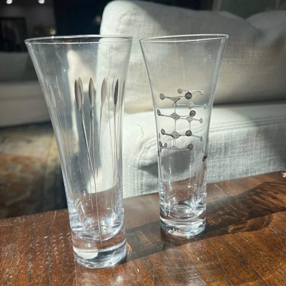 Vintage mid century modern etched and foiled cocktail glasses BONUS mcm glass​